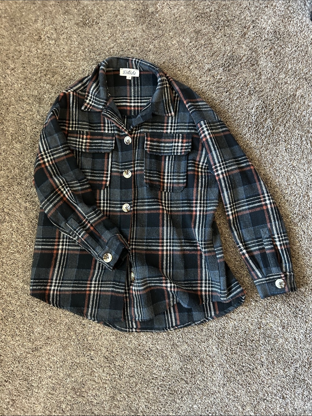 Cat & Jack Black and Rust Plaid Button-Front Shirt Jacket